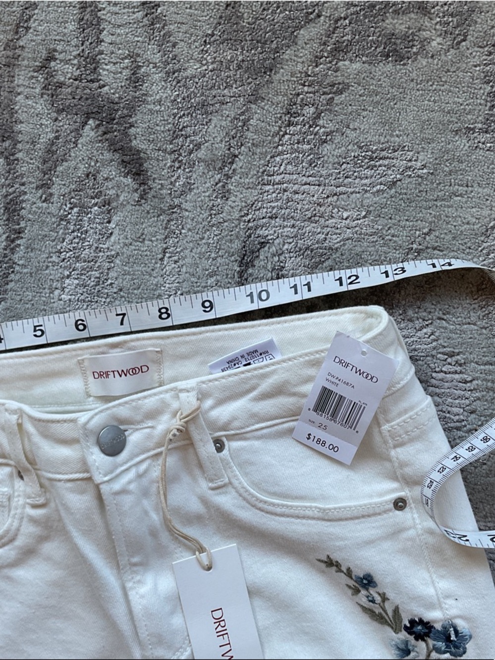 DRIFTWOOD White Jeans with Blue Floral Embroidery - Picture 6 of 10